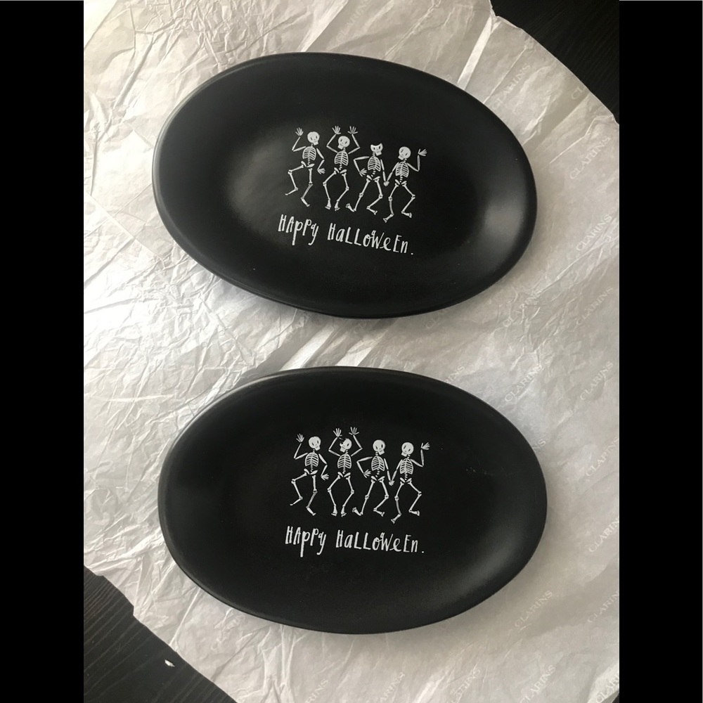 Rae Dunn Oval Plate Set: Black ‘Happy Halloween’